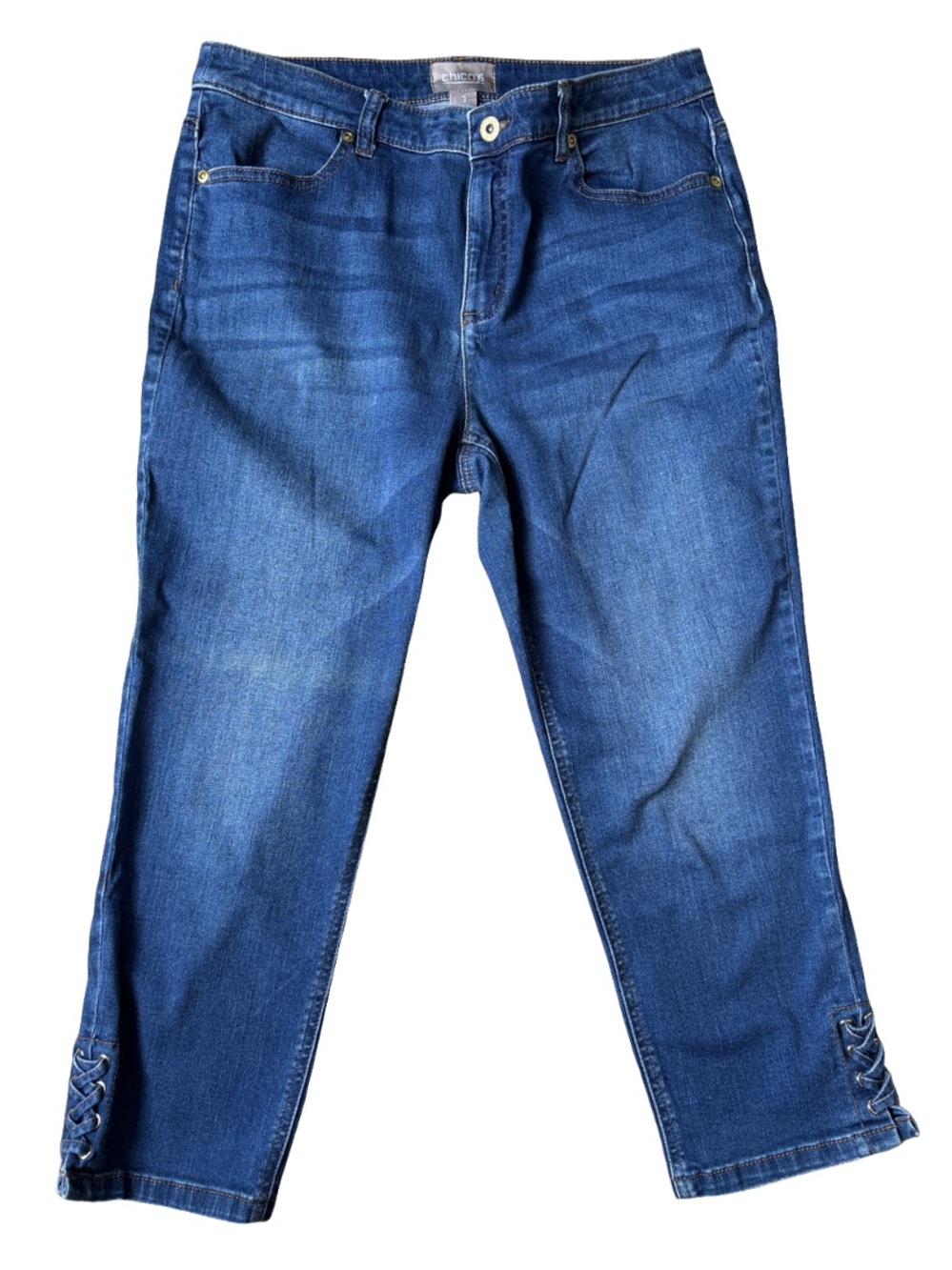 Chico’s 5 Pocket Crop Denim Jeans with Ankle Detail Size 8 Modern Boho Coastal